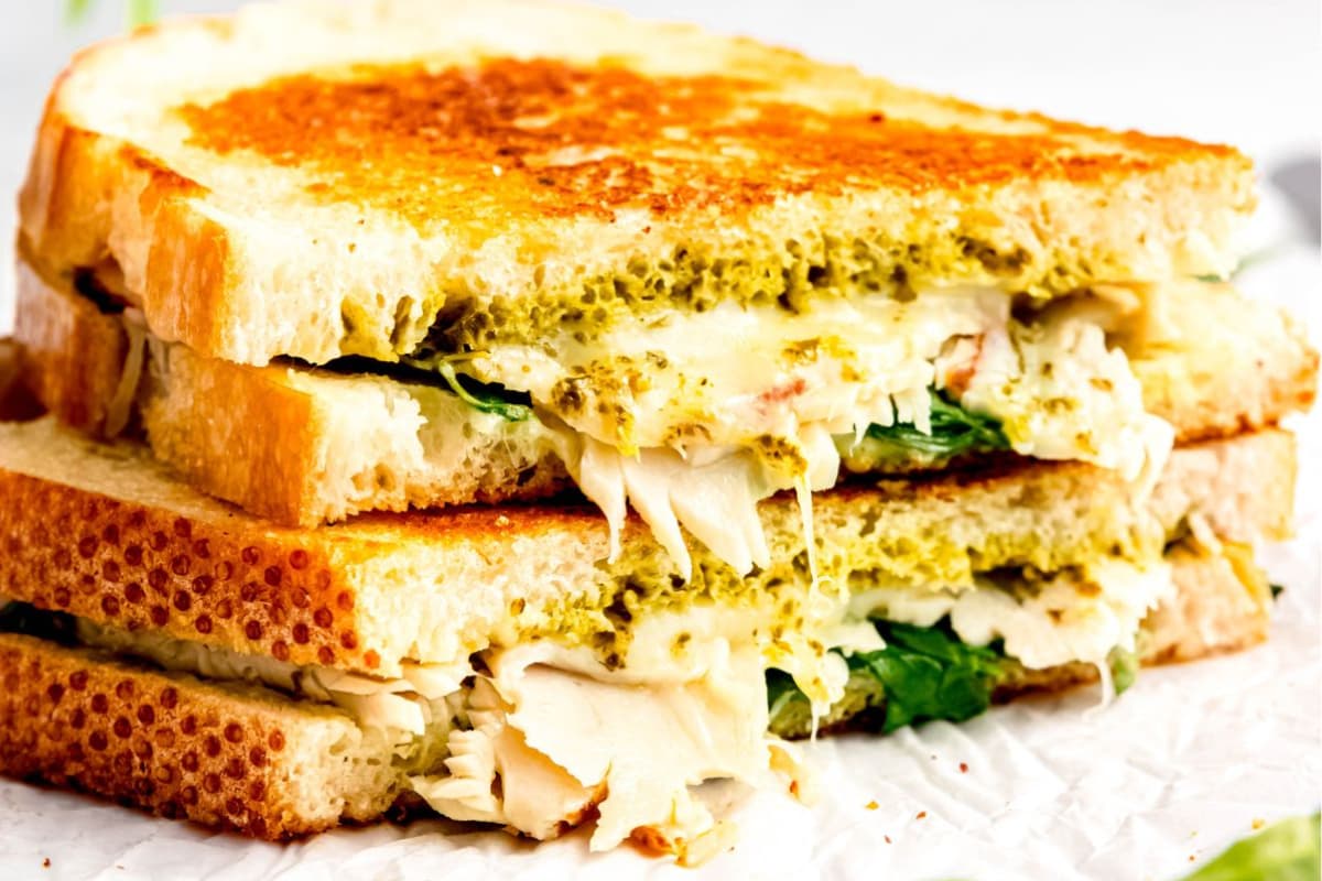 A plate of Easy Turkey Pesto Sandwich.