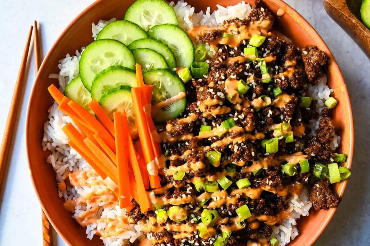 A bowl of Korean Beef Bowls.