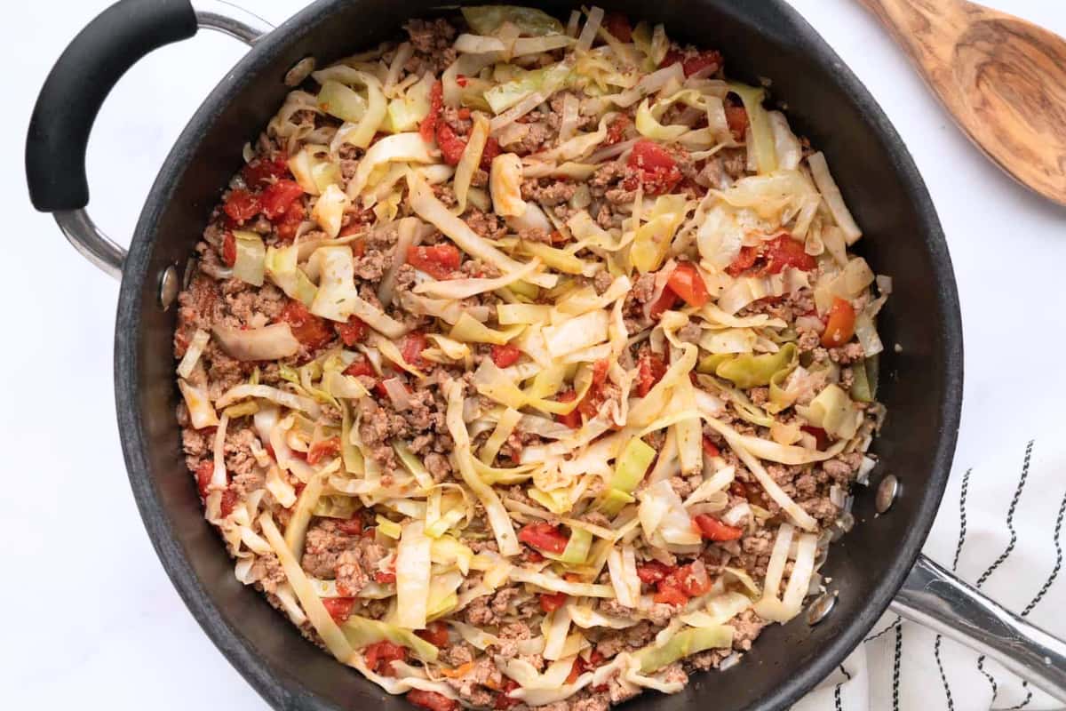 A dish of Ground Beef and Cabbage.