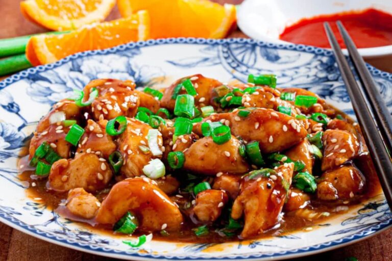 A plate of Healthy Orange Chicken.