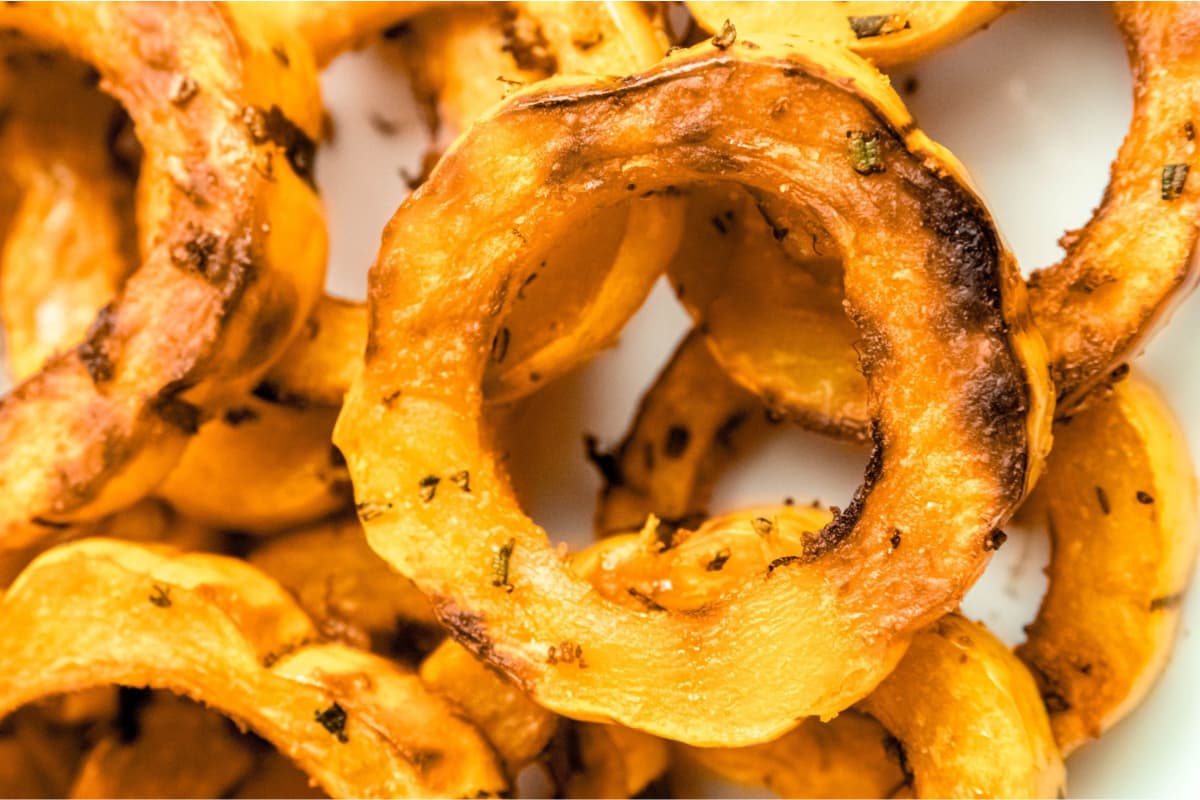 A plate of Simple Air Fryer Delicata Squash.