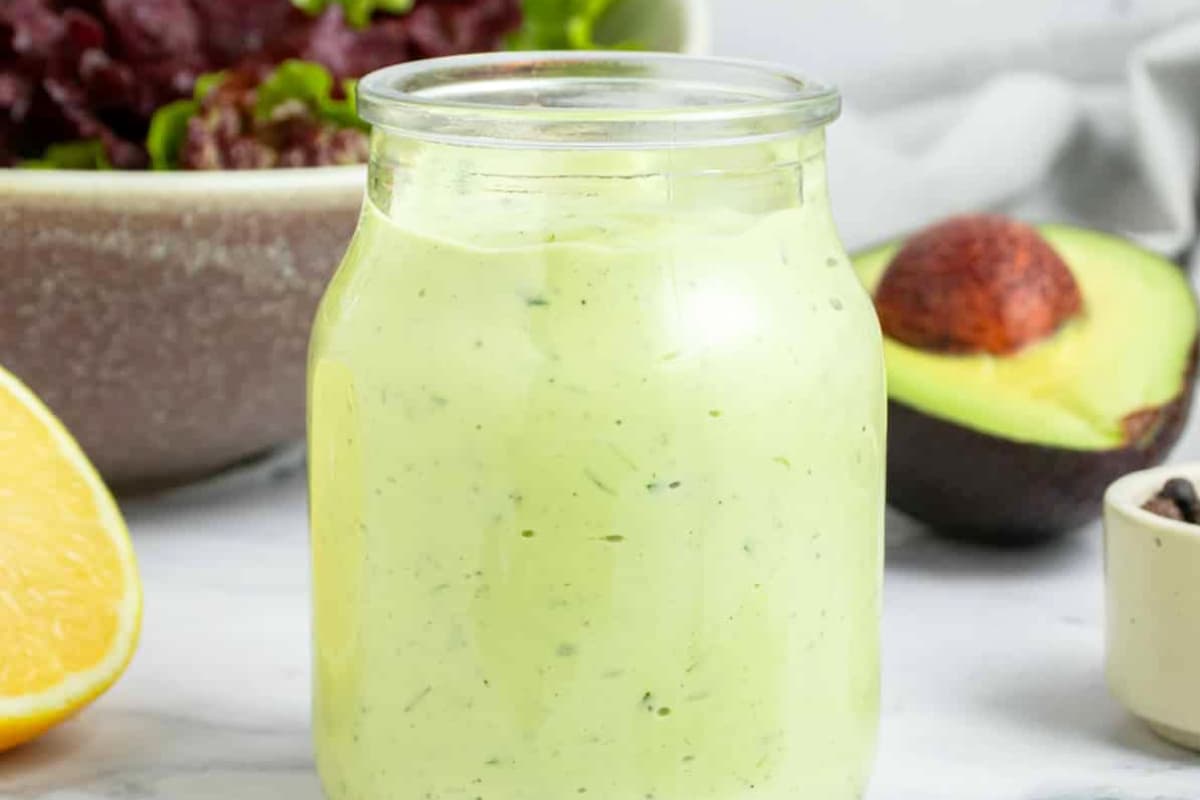 A jar of Avocado Ranch Dressing.
