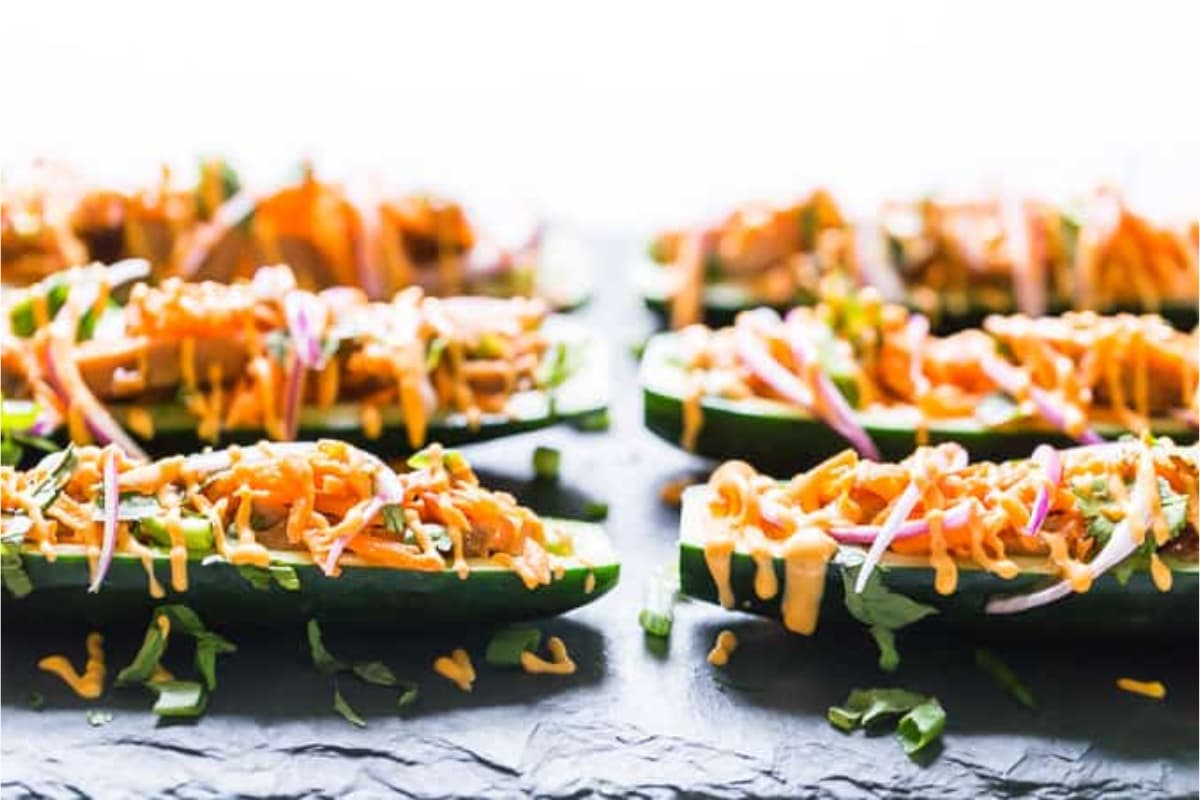 A plate of Banh Mi Cucumber Subs.