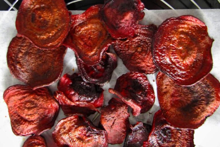 A plate of Homemade Beetroot Crisps.