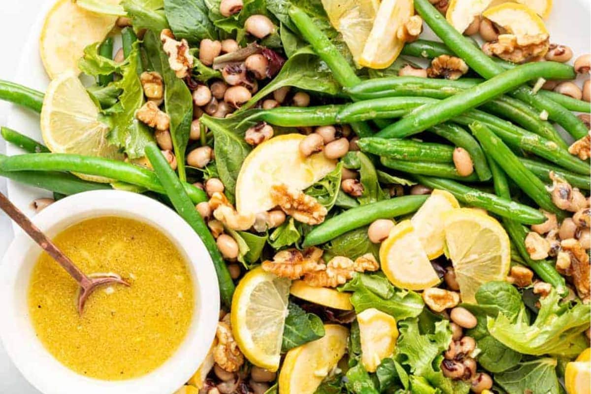 A plate of Easy Cold Green Bean Salad.