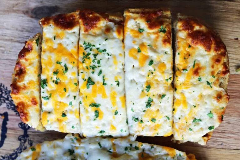 A plate of Quick and Easy Garlic Cheese Bread.