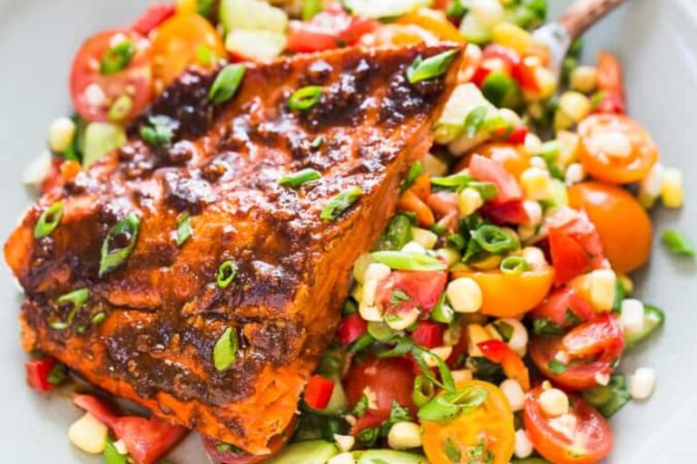A plate of Cajun Honey Glazed Salmon.