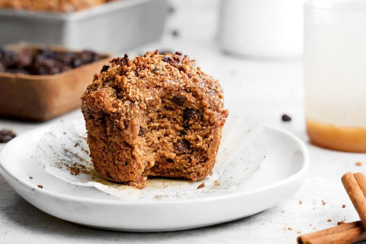 A plate of Gluten-Free Cinnamon Raisin Muffins.