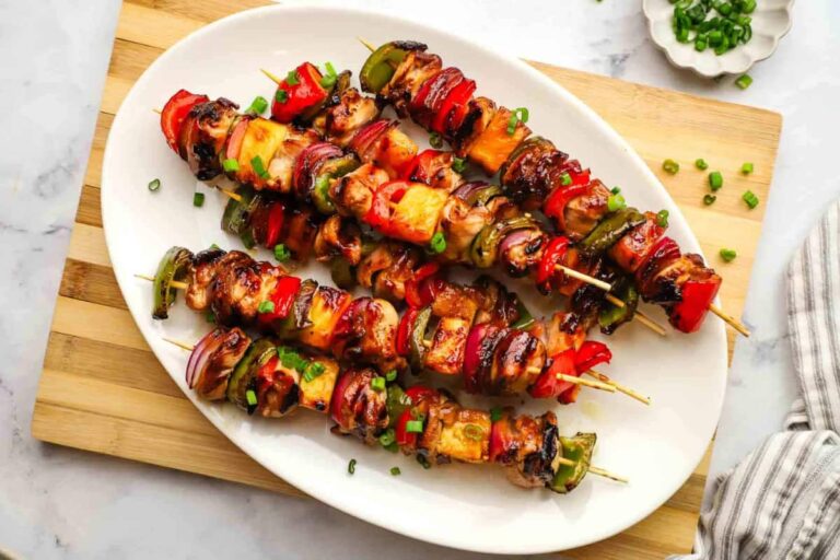 A plate of Teriyaki Chicken Skewers.
