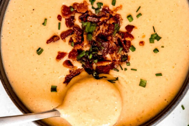 A bowl of High-Protein Cream of Potato Soup.