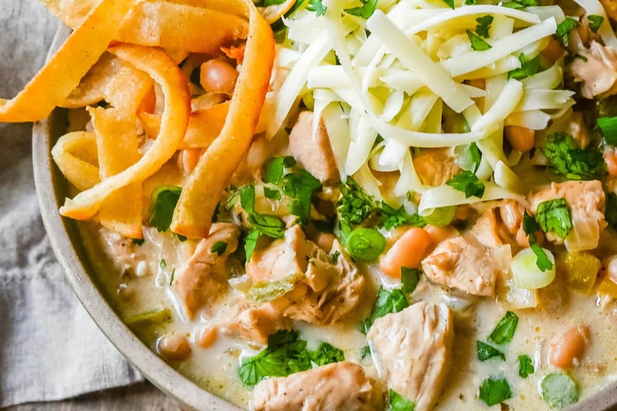 A bowl of White Chicken Chili.