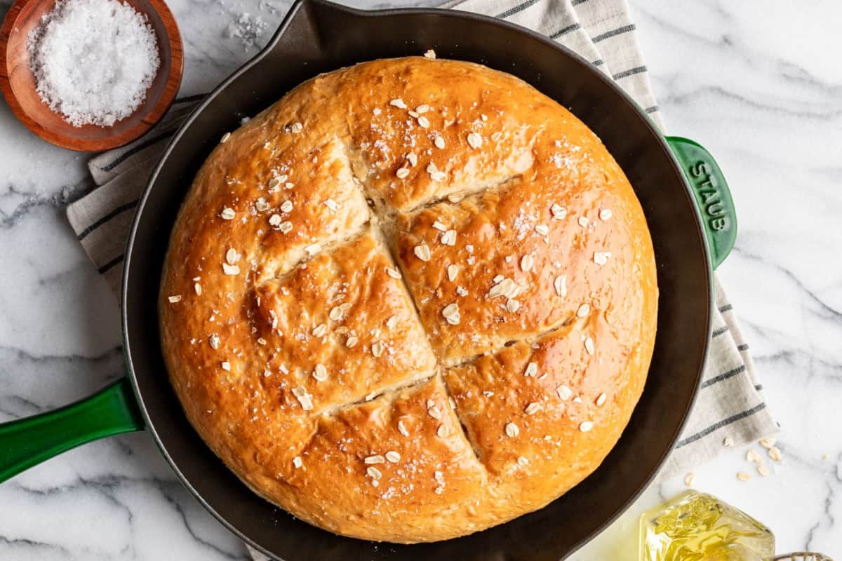 Overhead image of Honey Oat Skillet Bread.