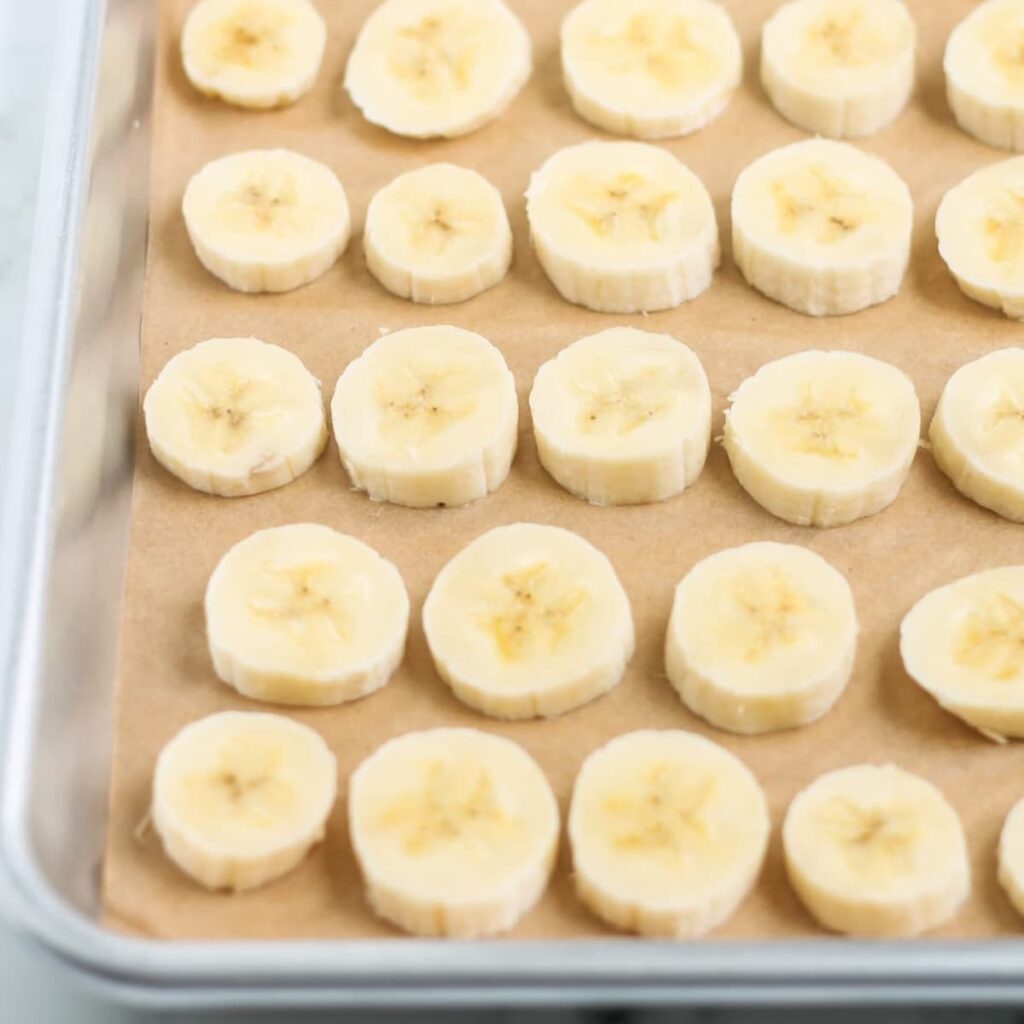 A tray of frozen bananas.