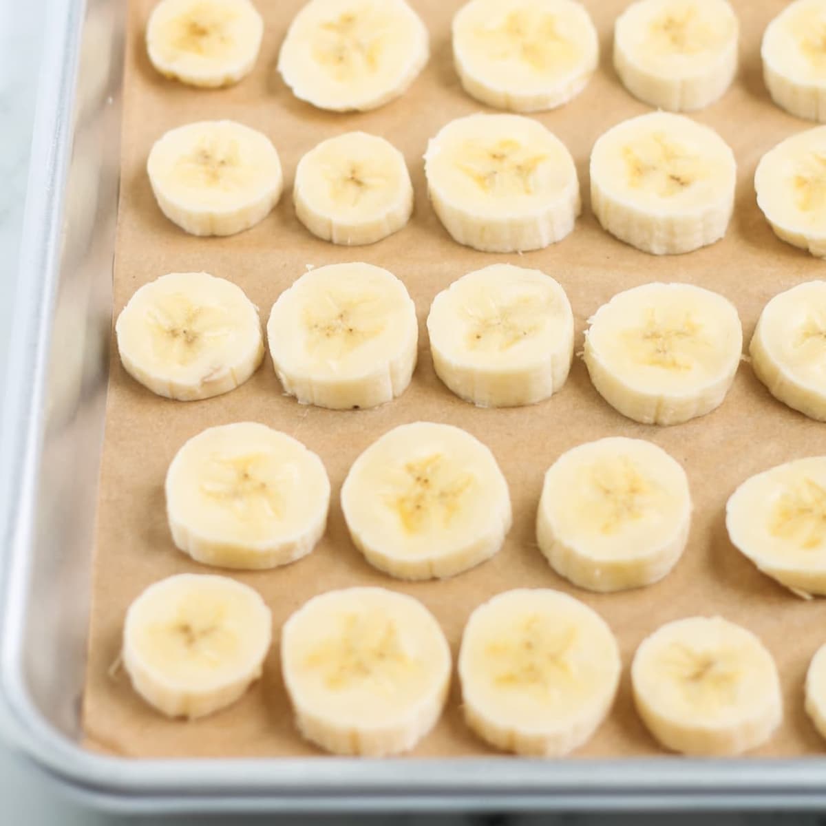 A tray of frozen bananas.