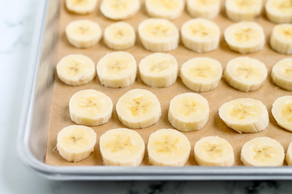 A tray of frozen bananas.