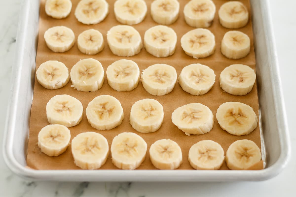 A tray of frozen bananas.