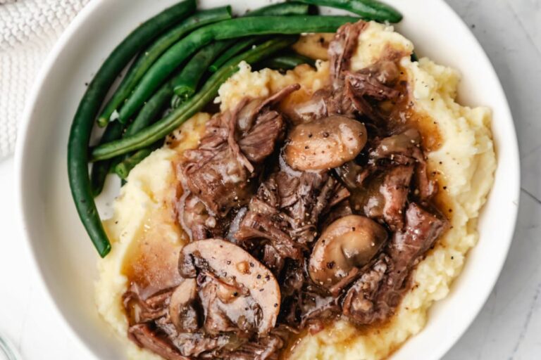 A plate of Instant Pot Mushroom Pot Roast.