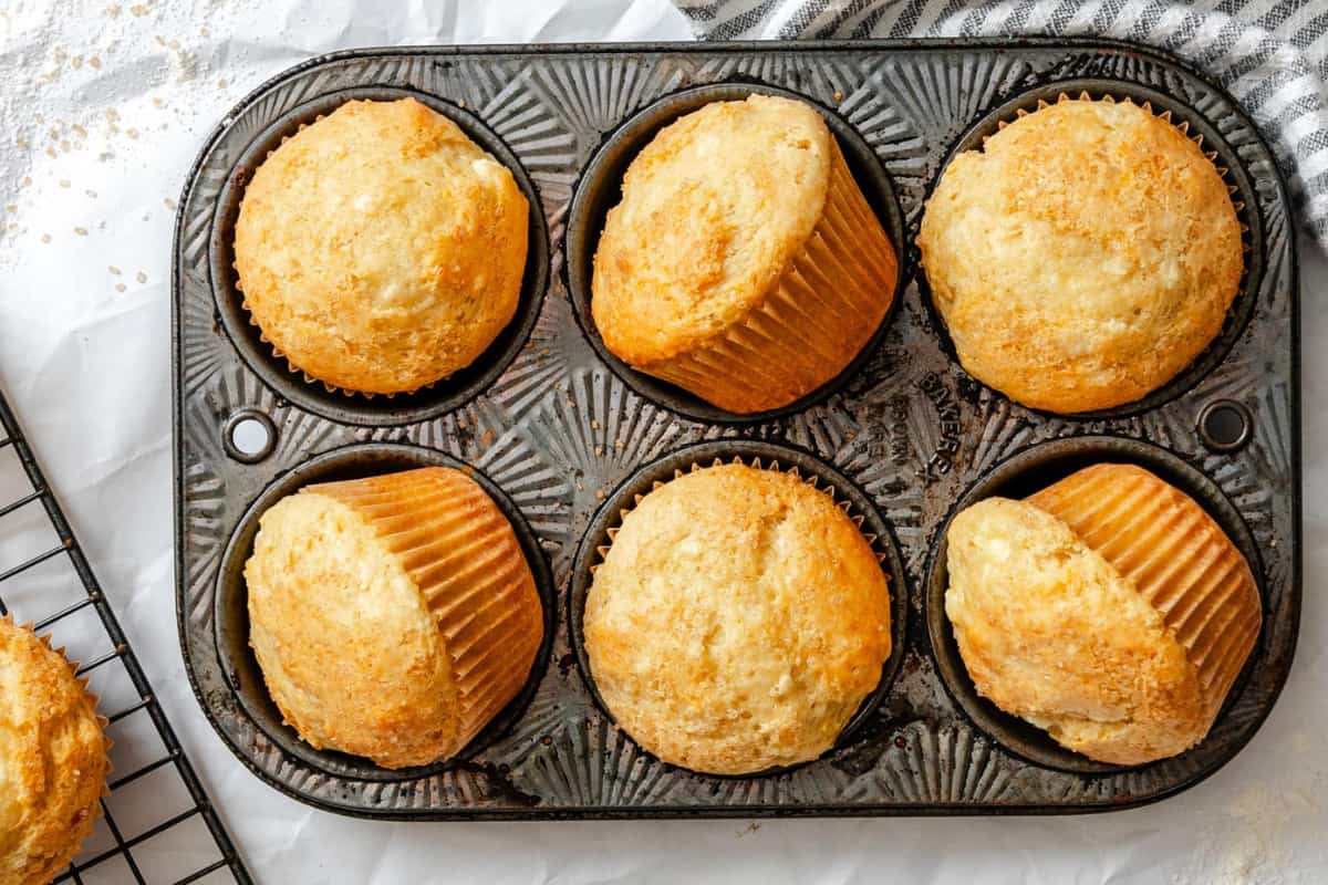 A tray of Lemon Cottage Cheese Muffins.