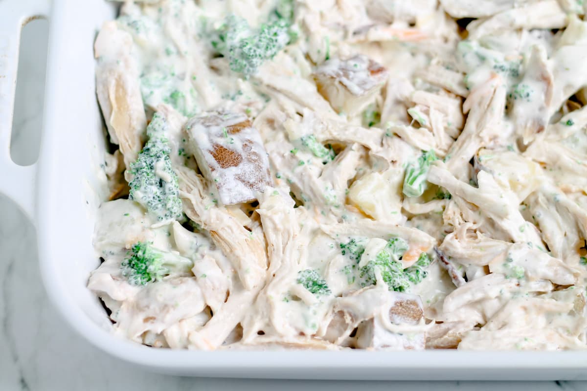 Ingredients in a casserole dish.