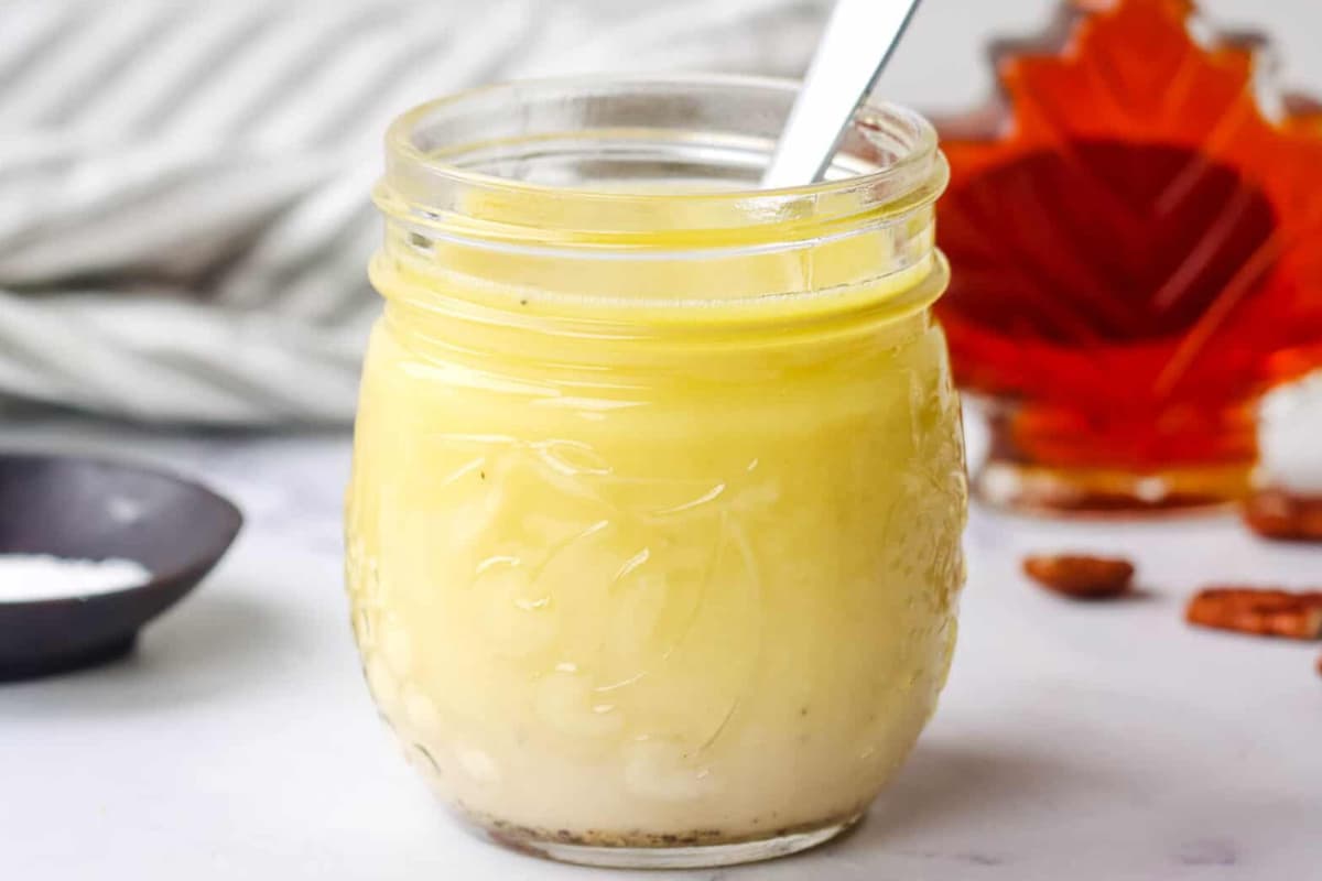 A jar of Maple Vinaigrette.