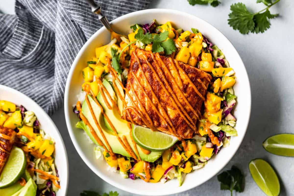 Overhead image of Fish Taco Bowls.