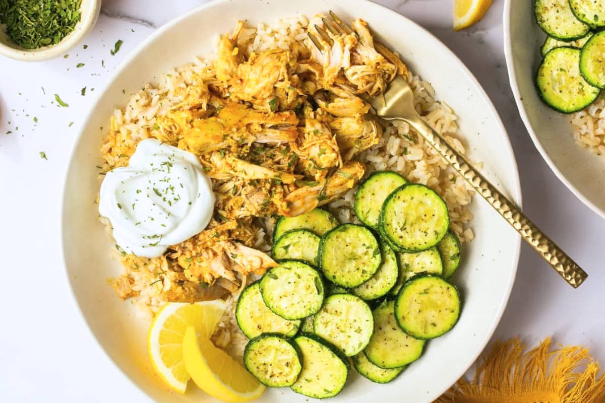 A plate of Slow Cooker Chicken Shawarma.