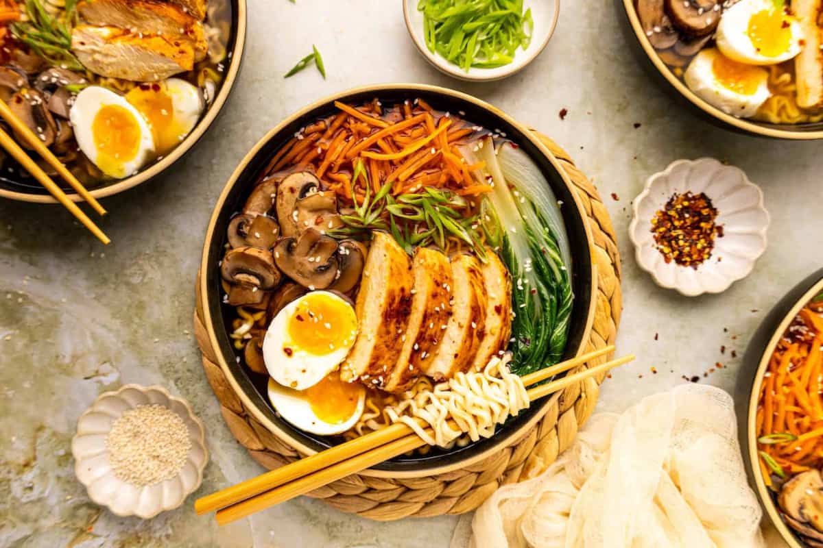 A bowl of Spicy Chicken Ramen.