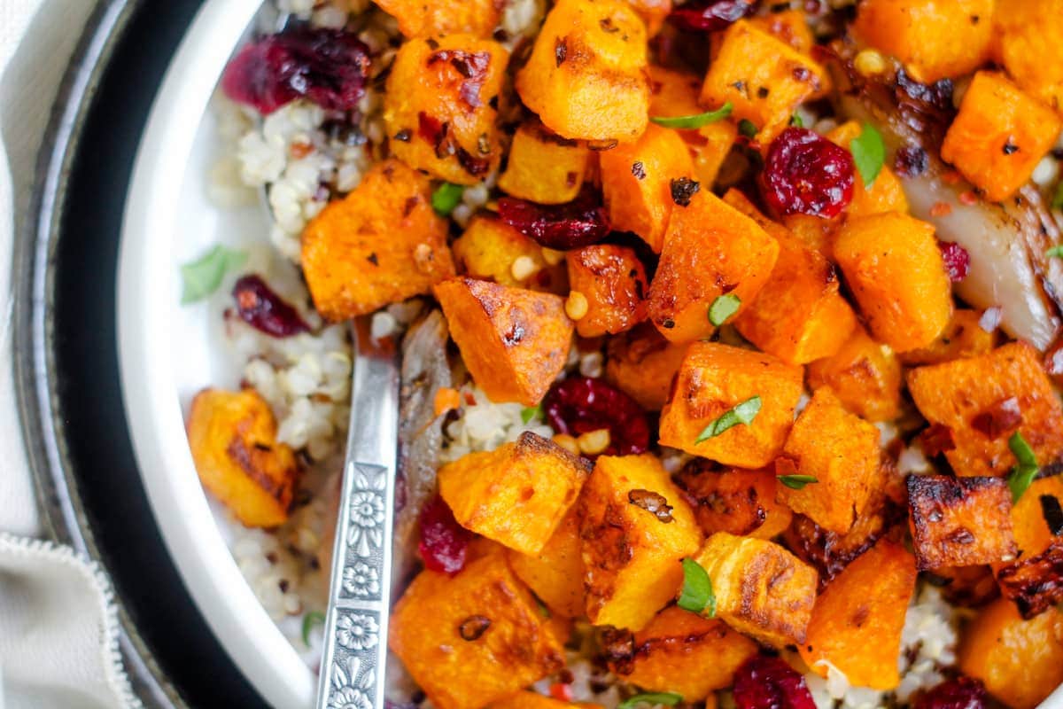 A dish of Spicy Roasted Butternut Squash.