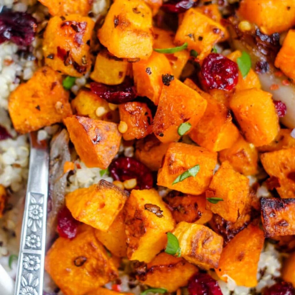 A plate of spicy roasted butternut squash.