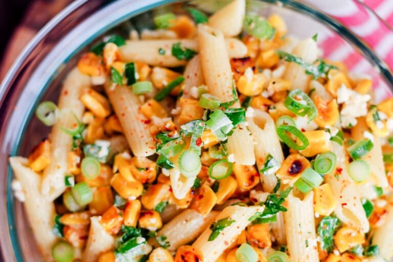 A bowl of Street Corn Pasta Salad.
