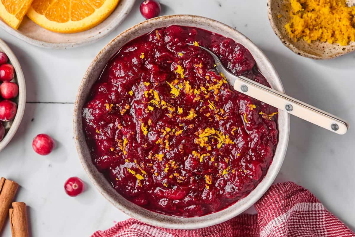 A bowl of Sugar Free Cranberry Sauce.