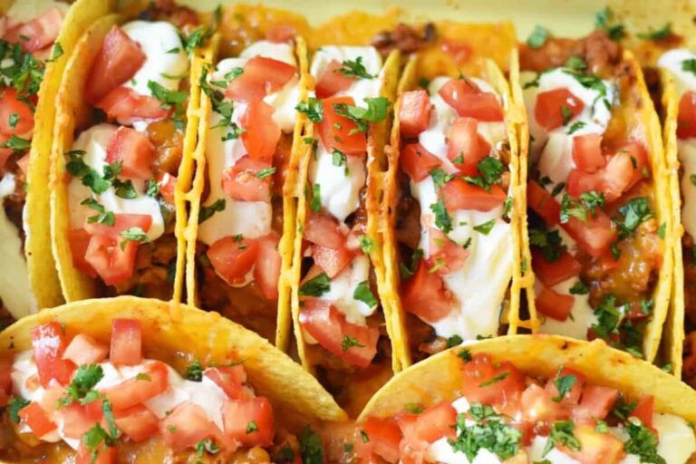 Tray of ground beef tacos.