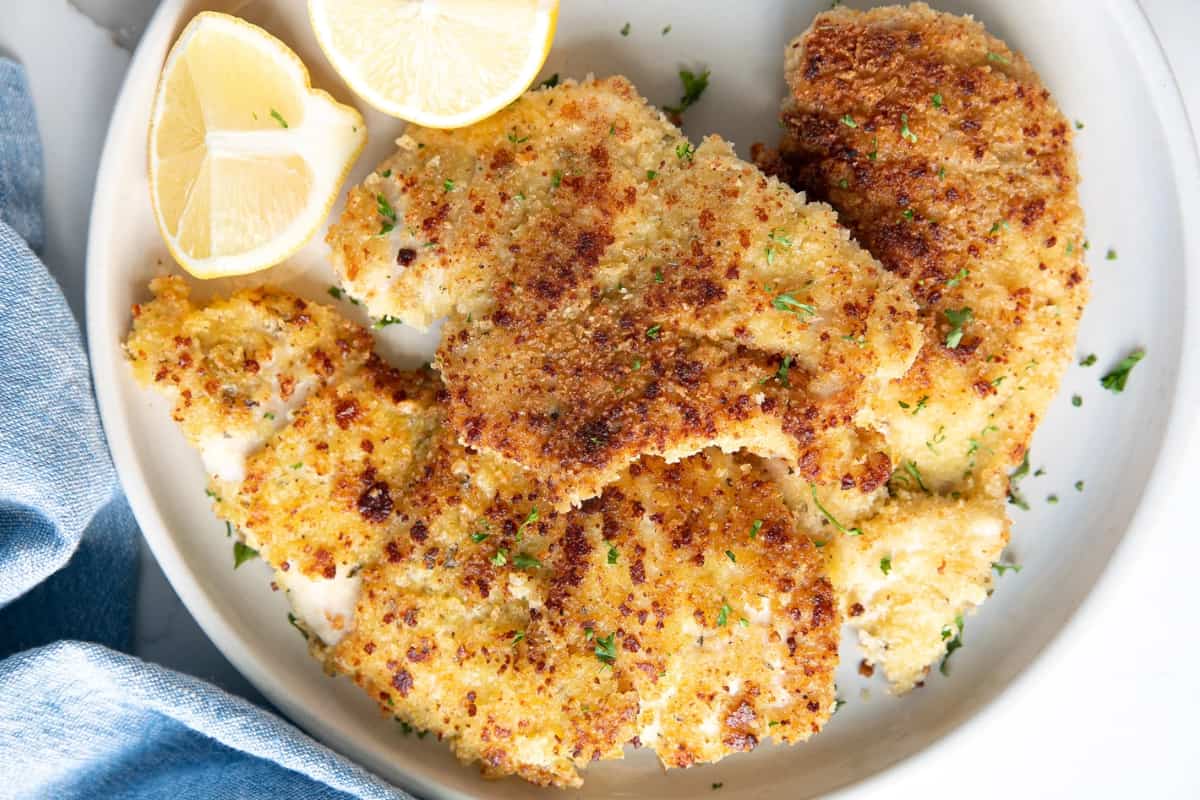 A plate of Parmesan Crusted Chicken.