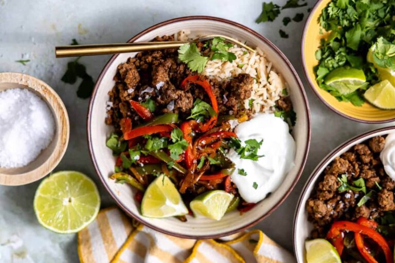 A dish of Ground Beef Fajita Bowls.