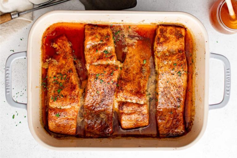 A dish of Hot Honey Salmon.