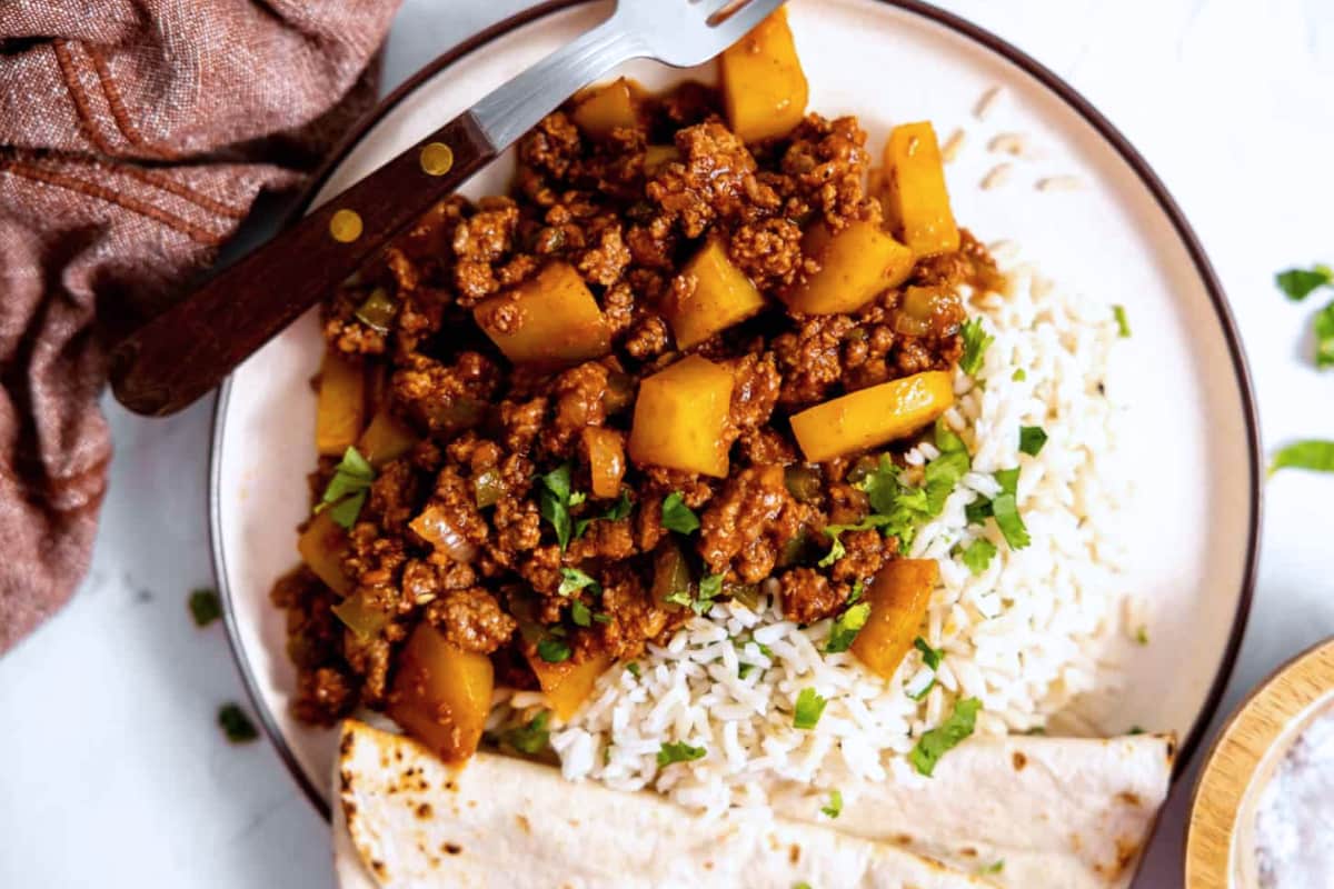 A plate of Mexican Picadillo (Beef & Potato).