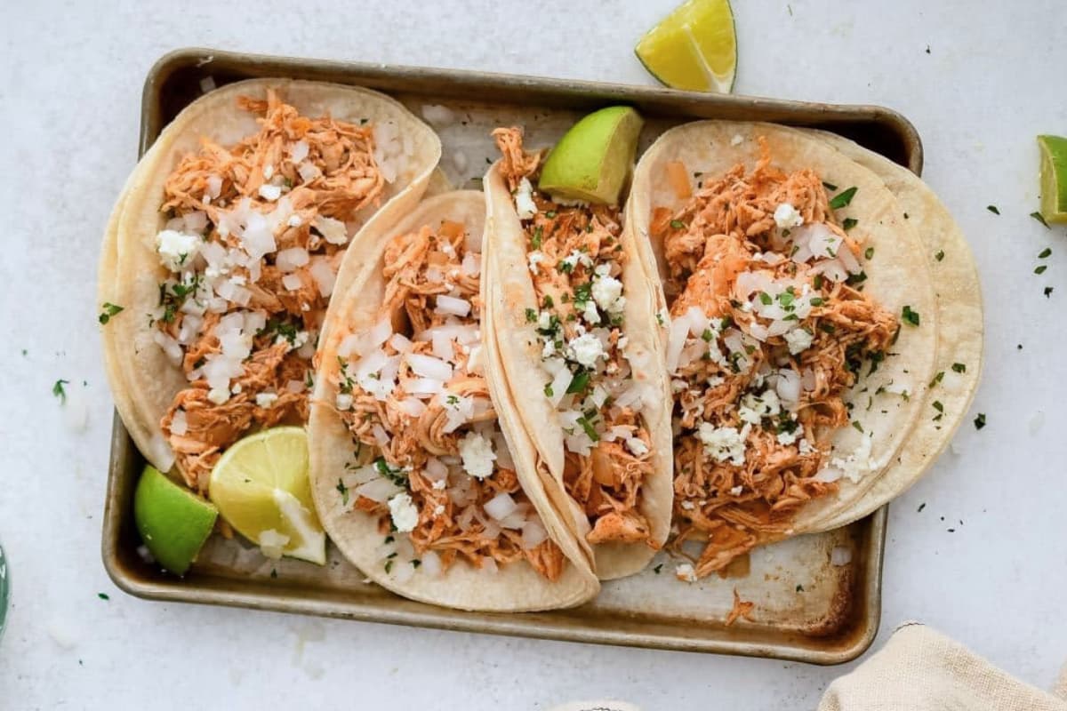 A plate of Shredded Chicken Tacos.