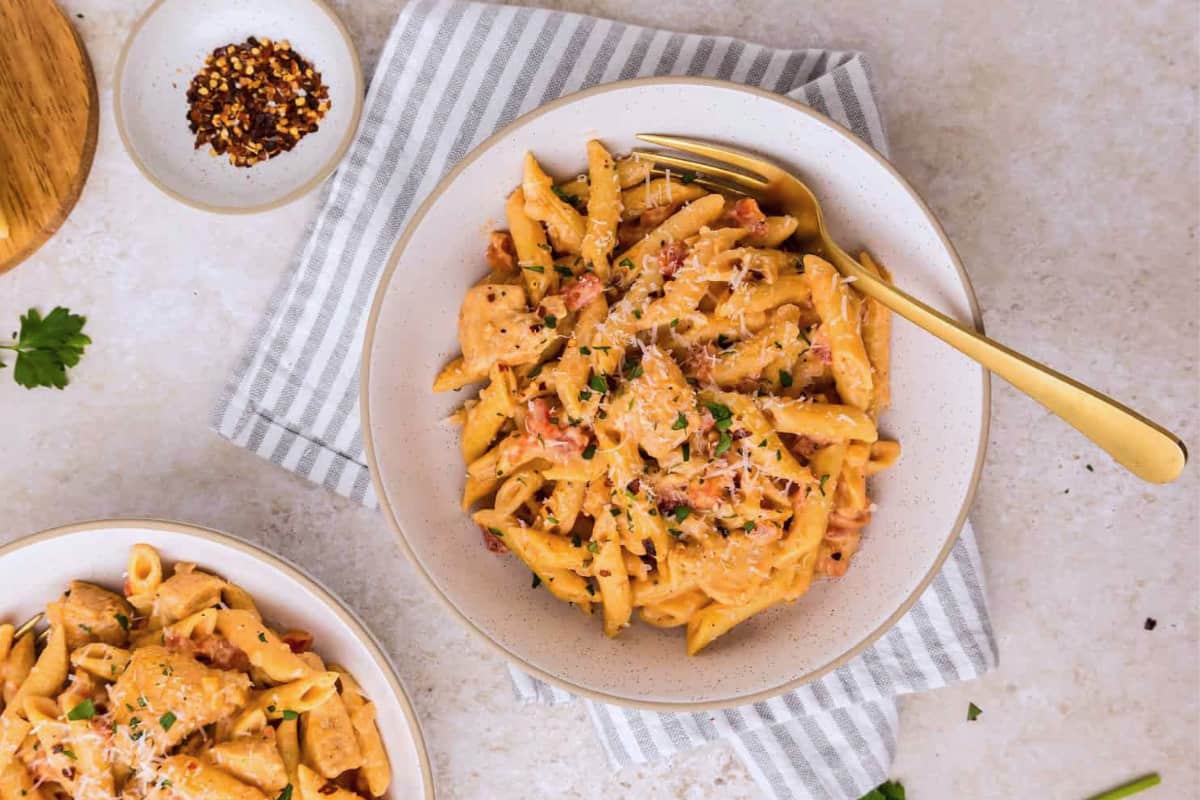 A bowl of Creamy Cajun Chicken Pasta.