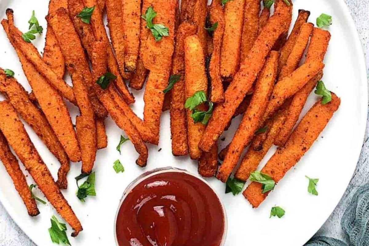 A plate of Air fryer Butternut Squash Fries (Old Bay Seasoned).