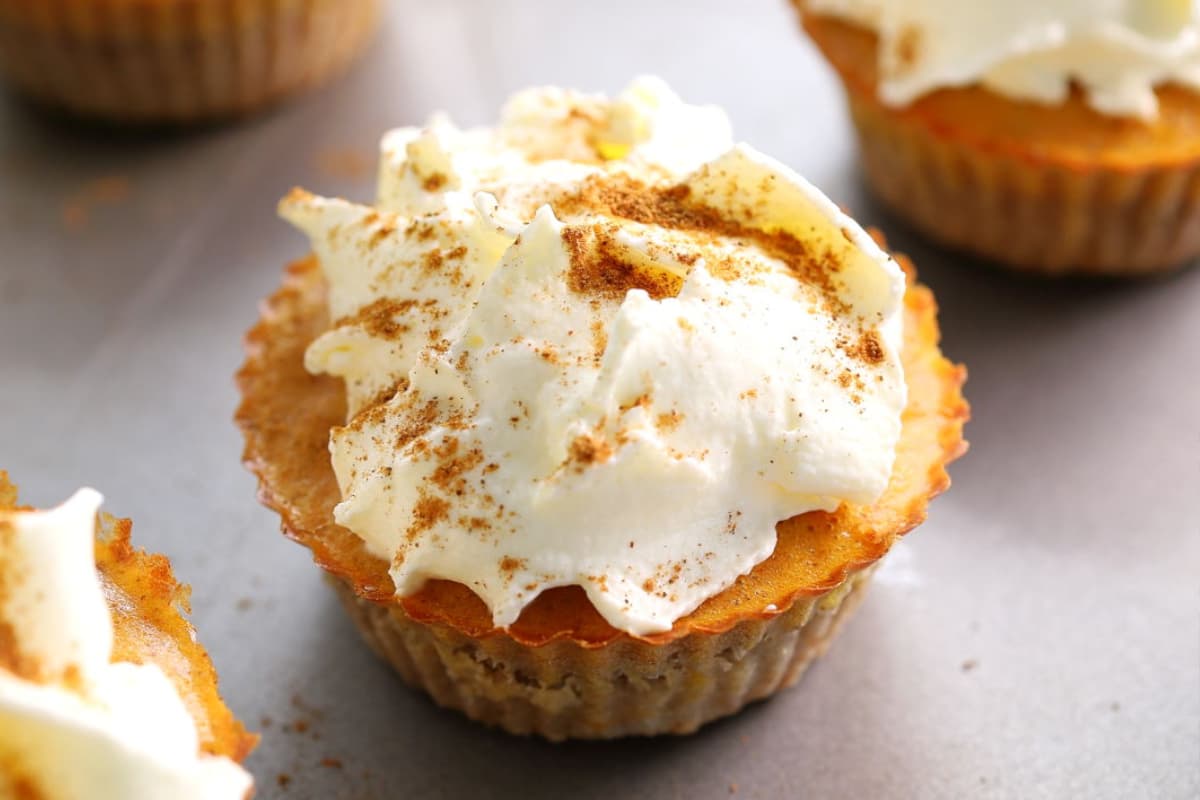 A plate of Pumpkin Protein Pies.