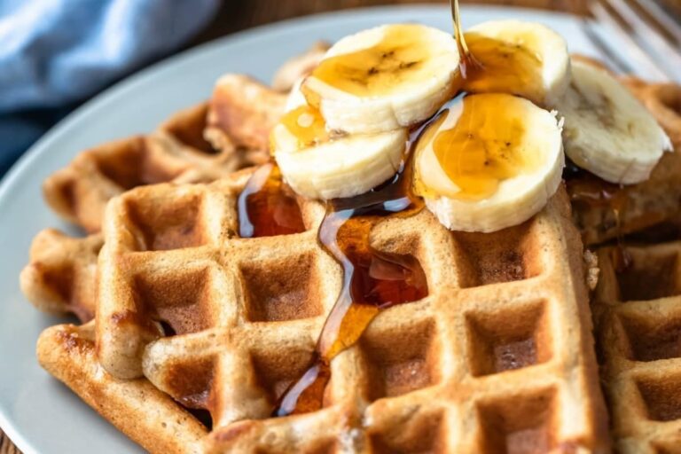 A plate of Banana Buttermilk Waffles.