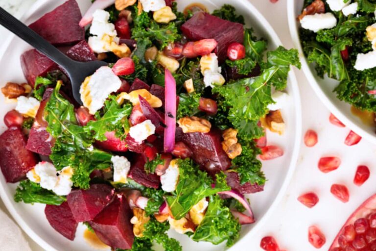 A plate of Beet and Kale Salad.