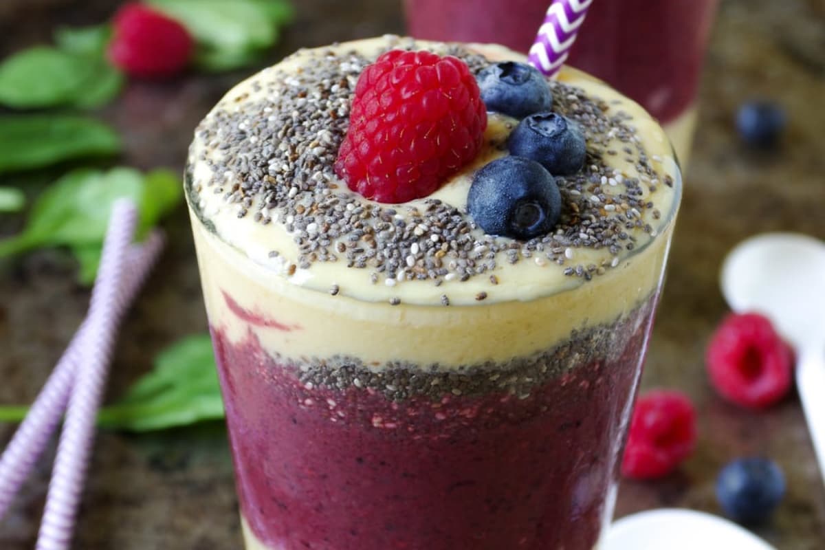 A glass of Veggie Chia Smoothie.
