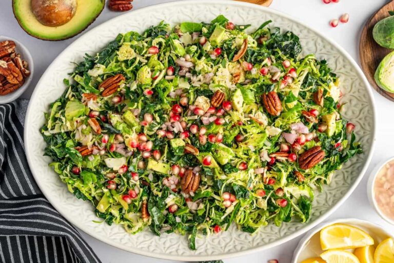 A dish of Shaved Brussels Sprout Salad.