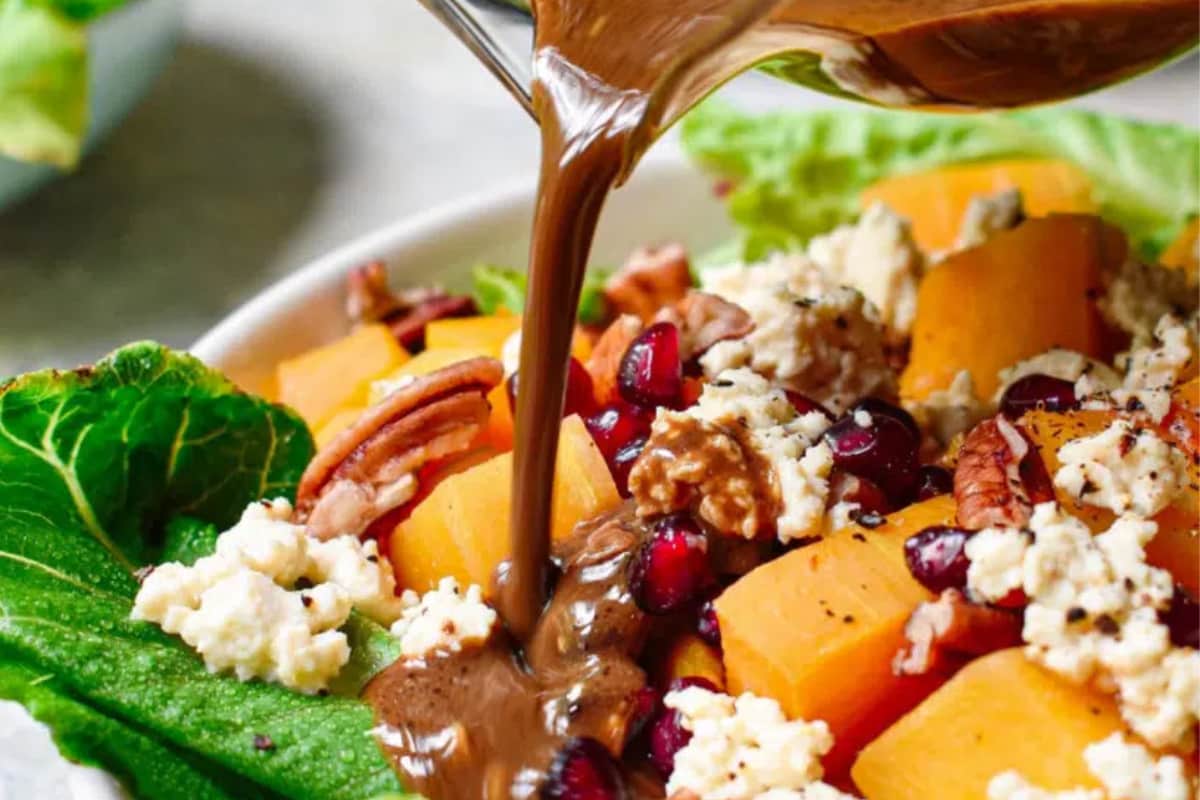 A plate of Butternut Squash Pomegranate Salad.