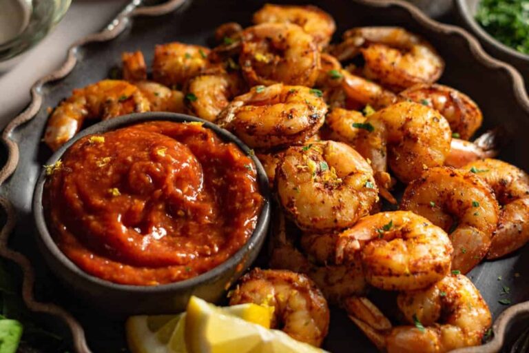 A plate of Cajun Shrimp Cocktail.