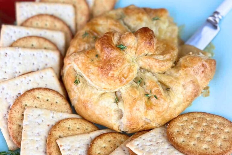 A plate of Baked Brie with Pear Compote.