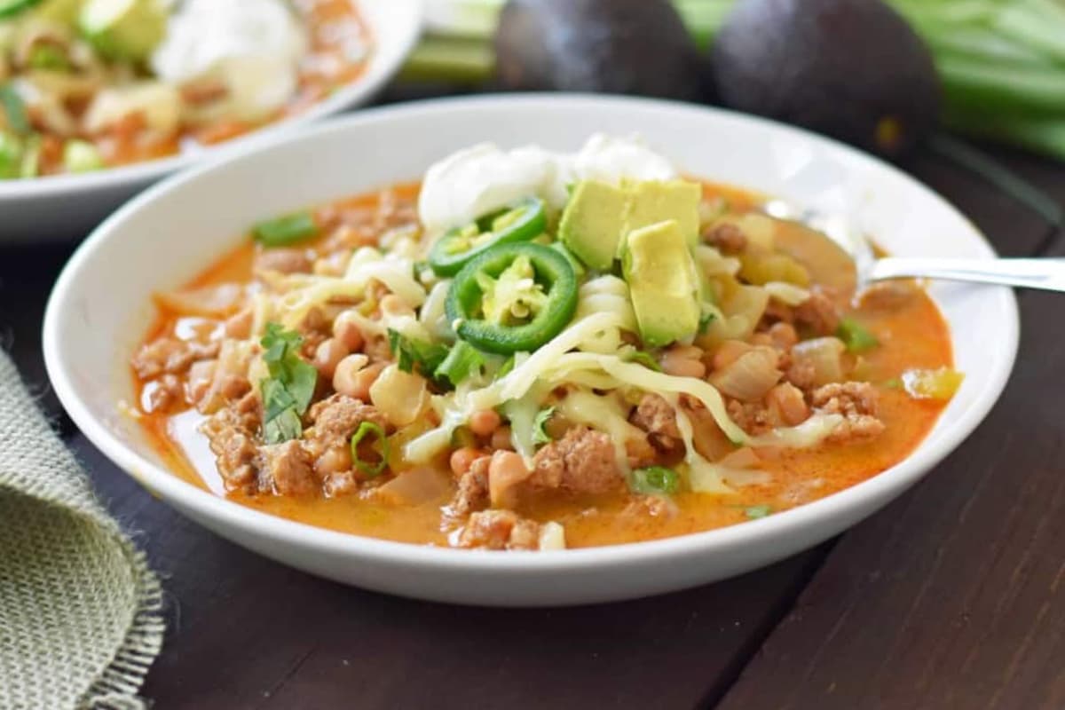A bowl of White Bean Turkey Chili.