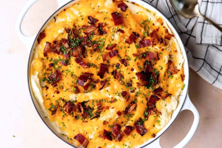 A dish of Mashed Potato Casserole.