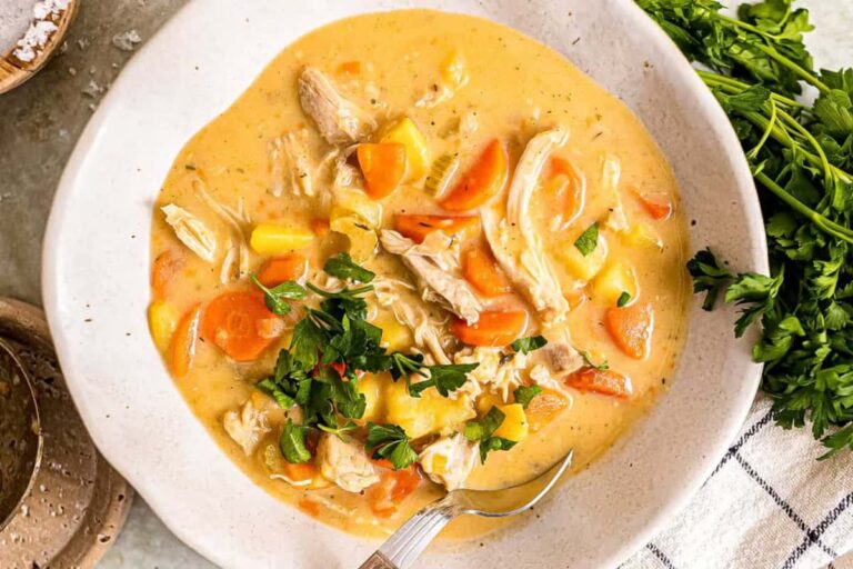 A bowl of Chicken Thigh and Potato Stew.
